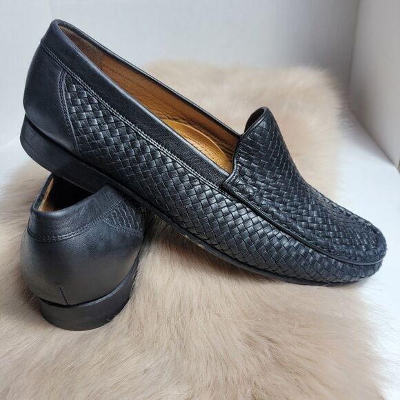 Allen Edmonds Roma Woven Black Leather Loafer Shoes - Picture 4 of 6